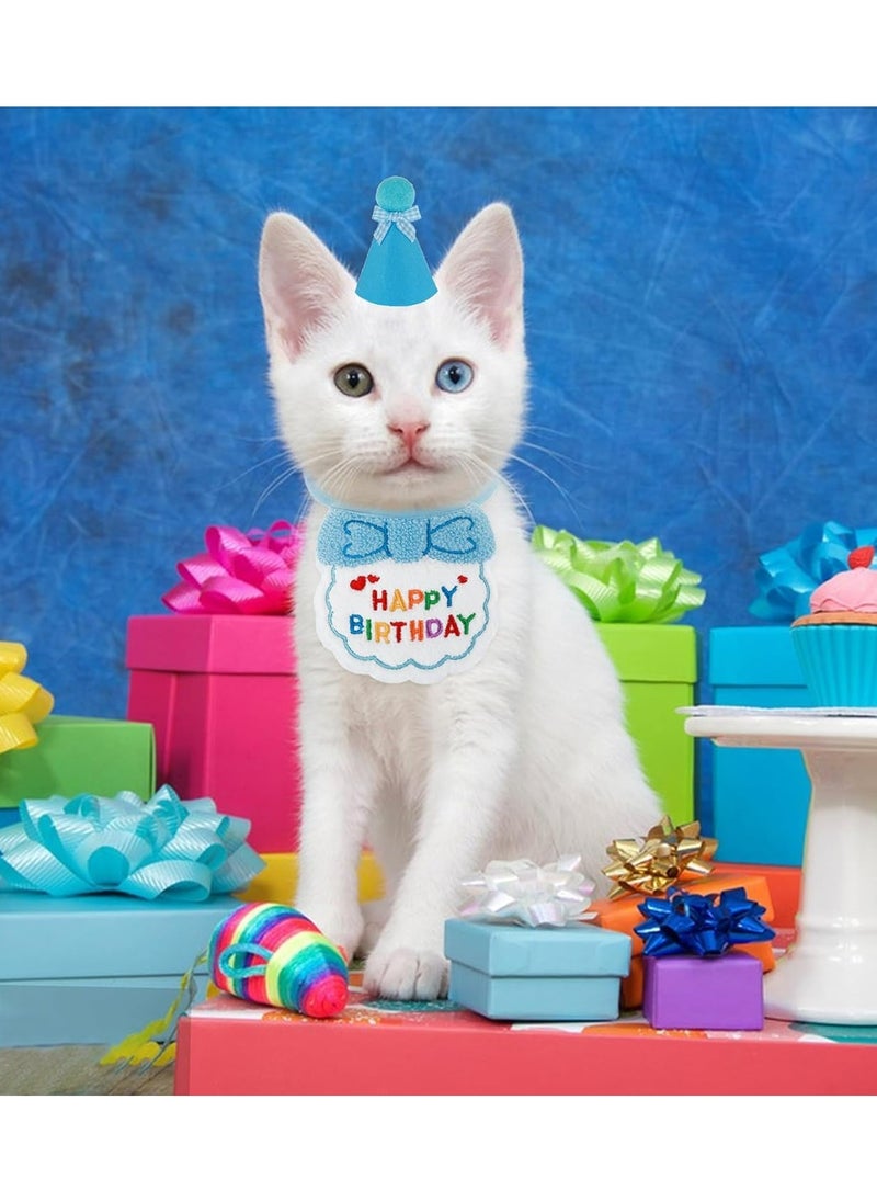 CMGTYYD Dog Cat Birthday Hat Scarf Set,Cute Pet Birthday Party Supplies Decoration Set,Embroidered Birthday Gift for Girls Boys Kitten Dog (blue)  - Image 4