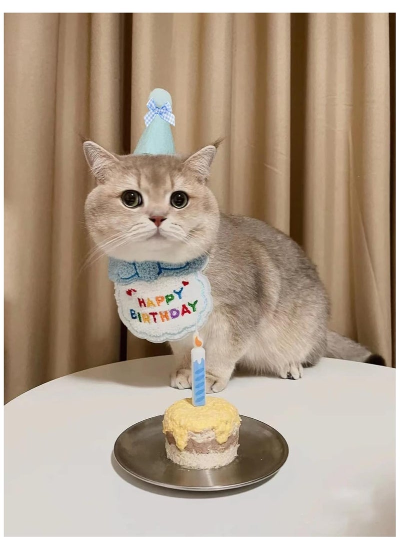 CMGTYYD Dog Cat Birthday Hat Scarf Set,Cute Pet Birthday Party Supplies Decoration Set,Embroidered Birthday Gift for Girls Boys Kitten Dog (blue)  - Image 5