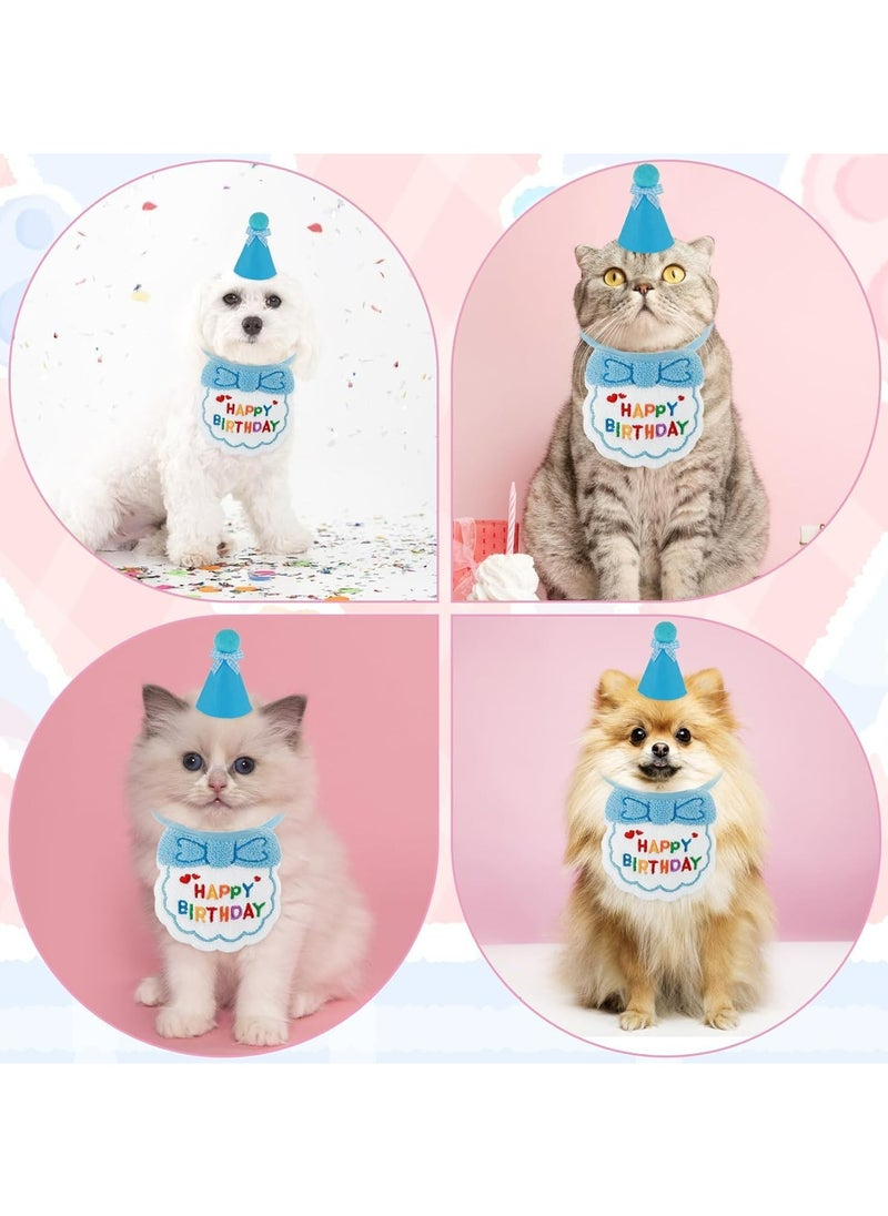 CMGTYYD - Dog Cat Birthday Hat Scarf Set,Cute Pet Birthday Party Supplies Decoration Set,Embroidered Birthday Gift for Girls Boys Kitten Dog (blue) - Image 1