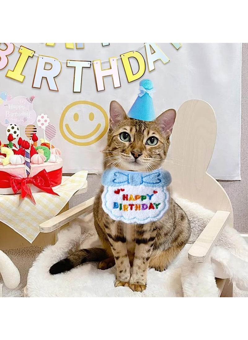 CMGTYYD - Dog Cat Birthday Hat Scarf Set,Cute Pet Birthday Party Supplies Decoration Set,Embroidered Birthday Gift for Girls Boys Kitten Dog (blue) - Image 1