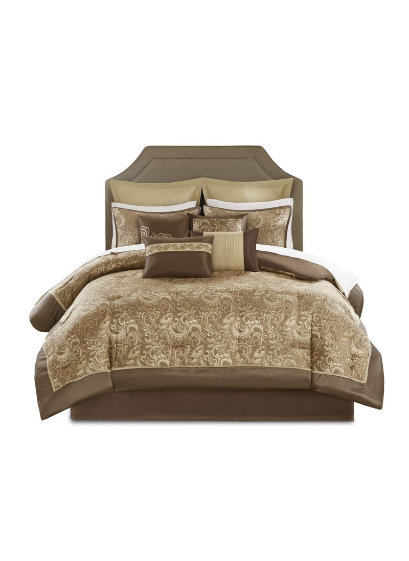 madison park Madison Park Essentials Brystol 24 Piece Room in a Bag Faux Silk Comforter Jacquard Paisley Design Matching Curtains Down Alternative Hypoallergenic All Season BeddingSet Queen90x90 Brown 