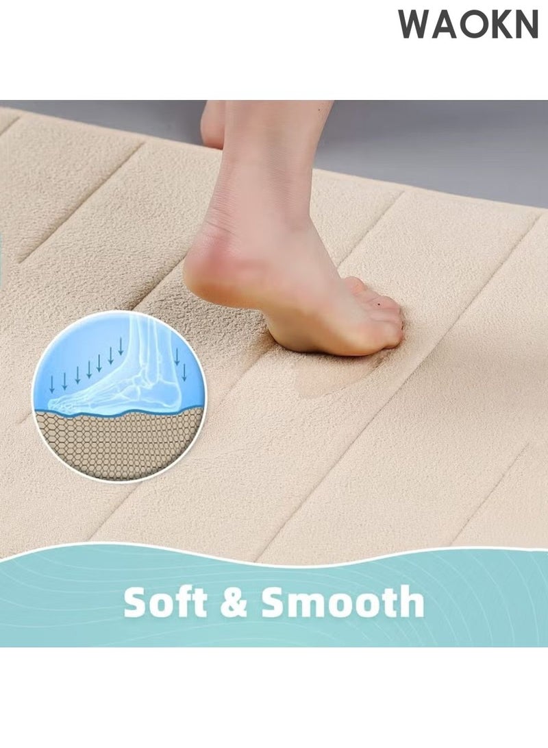 WAOKN Bathroom Rugs Sets 3 Piece, Memory Foam Bathroom Mats Set Extra Thick, Non Slip Bath Mats for Bathroom, Water Absorbent, Anti slip coral fleece floor mat,Washable Bath Rugs for Tub, Toilet and Floor,Beige. - Image 5