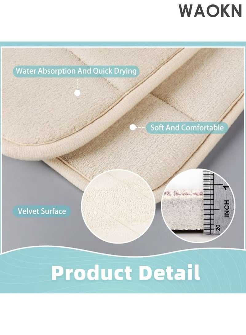 WAOKN Bathroom Rugs Sets 3 Piece, Memory Foam Bathroom Mats Set Extra Thick, Non Slip Bath Mats for Bathroom, Water Absorbent, Anti slip coral fleece floor mat,Washable Bath Rugs for Tub, Toilet and Floor,Beige. - Image 2