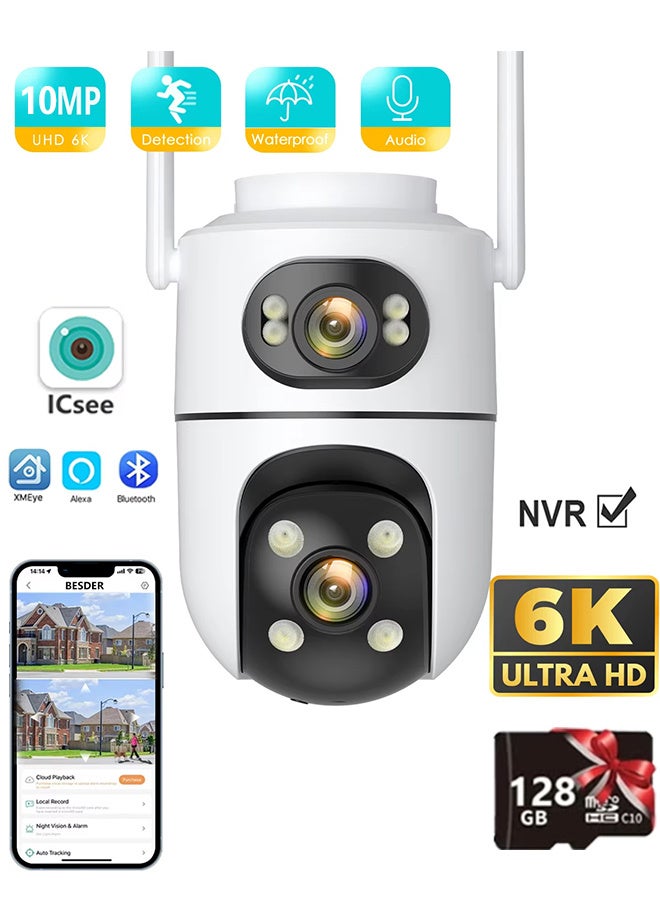 ديفانغ كاميرا مراقبة خارجية لاسلكية CCTV بدقة 10 ميجابكسل و6K PTZ مع عدسات مزدوجة وشاشات مزدوجة، وبطاقة 128 جيجابايت، وكاميرا مراقبة خارجية لاسلكية CCTV IP ICSEE AP - Image 1