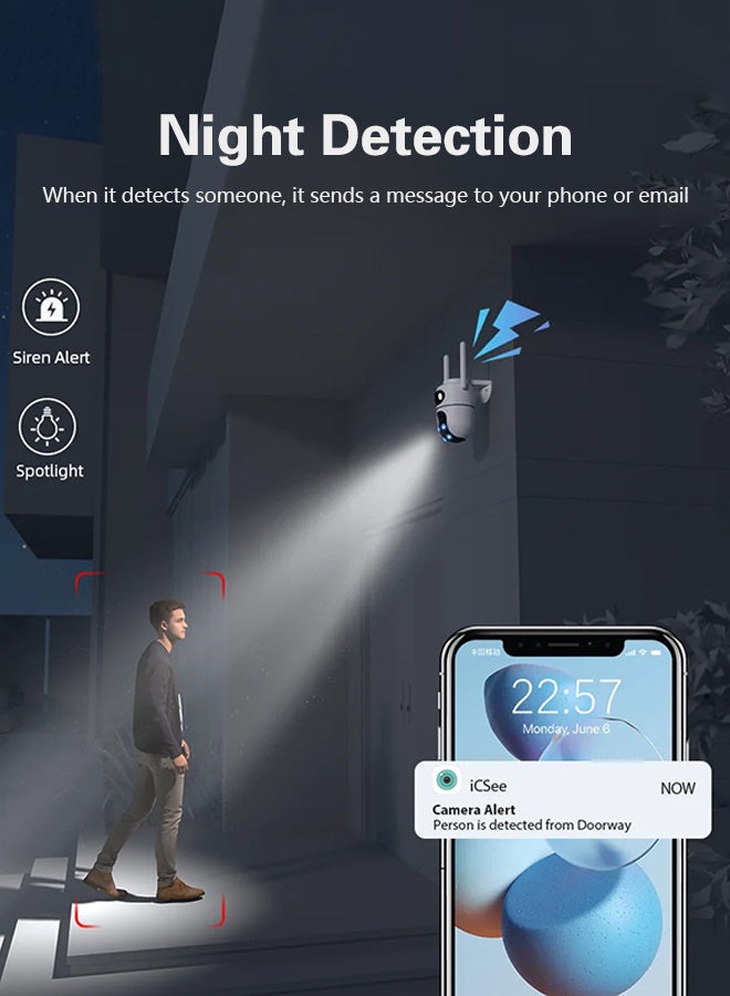 ديفانغ كاميرا مراقبة خارجية لاسلكية CCTV بدقة 10 ميجابكسل و6K PTZ مع عدسات مزدوجة وشاشات مزدوجة، وبطاقة 128 جيجابايت، وكاميرا مراقبة خارجية لاسلكية CCTV IP ICSEE AP - Image 4