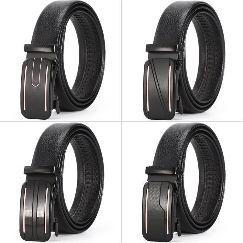 New mens business belt high-end pu hemming litchi fashion belt automatic iron buckle head stall wholesale Z0091 Gold 