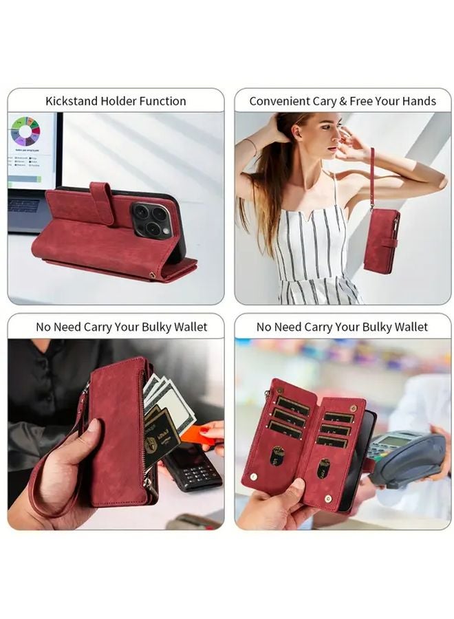 حافظة هاتف جلدية صناعية خضراء مع حامل بطاقات وحزام معصم لجهاز جالاكسي إس 24 - Image 5