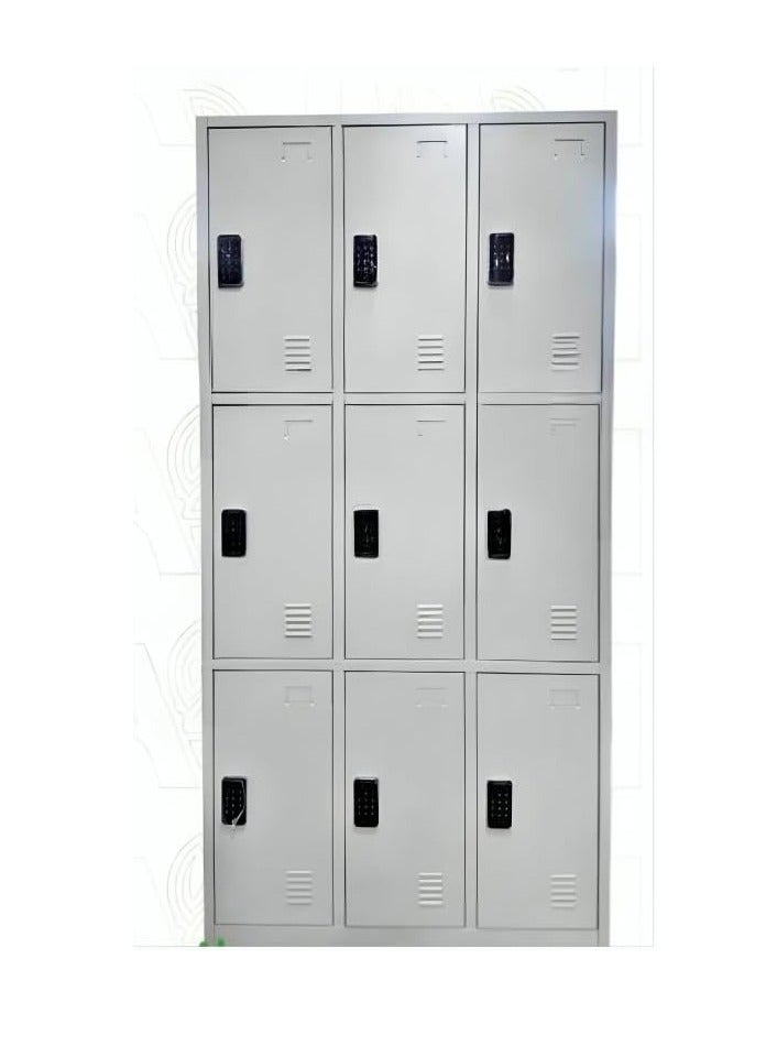 بروتيكتور خزانة تخزين معدنية ذات 9 أبواب مع قفل رقمي وجهاز طوارئ للموظفين فولاذية لتخزين الألعاب والأحذية والملابس منظم لصالة الرياضية والمكتب وغرفة النوم - Image 1