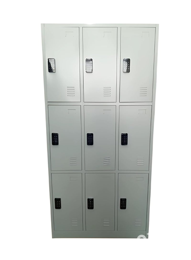 بروتيكتور خزانة تخزين معدنية ذات 9 أبواب مع قفل رقمي وجهاز طوارئ للموظفين فولاذية لتخزين الألعاب والأحذية والملابس منظم لصالة الرياضية والمكتب وغرفة النوم - Image 2