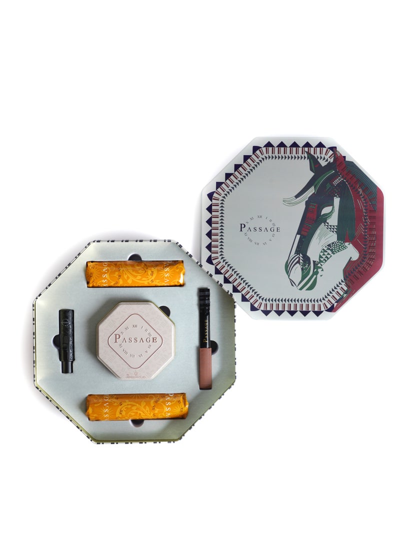 باسيدج باسج هورس بوكس 2 – عود مبخر زمرد، ولاعة ميني (أسود)، ملقط أسود، و 2 رول فحم – مجموعة  فاخرة - Image 1