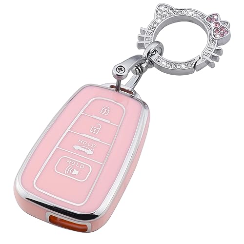 Pangpai Pink Key Fob Cover for Toyota Soft TPU Key Case Protection with Bling Keychain Fit for 20182022 Camry RAV4 Highlander Avalon CHR Prius Corolla GT86 Smart Key Holder - Image 1