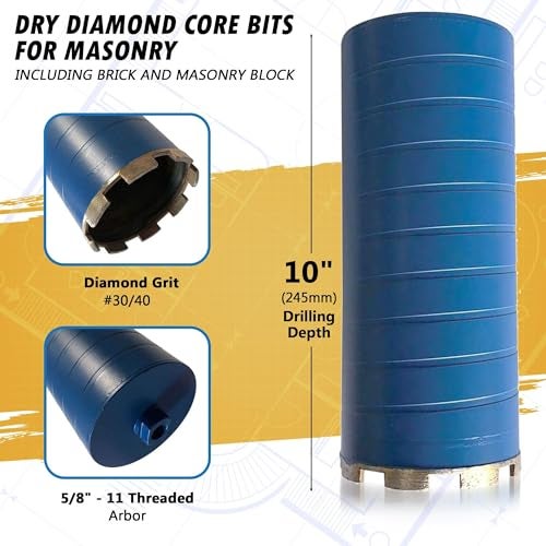 EDiamondTools 4" Dry Diamond Core Drill Bits for Brick, Block or Masonry, 9.5" Drilling Depth, 5/8"-11 Arbor - Image 3
