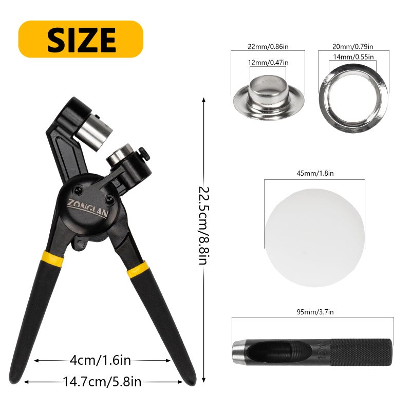 zonglan Heavy Duty Grommet Tool Kit with 1/2 Inch Die and 300 Sets of 12MM Grommets,Handheld Manual Eyelet Tool Rivet Press Punch Pliers for Leather Canvas Fabric - Image 5