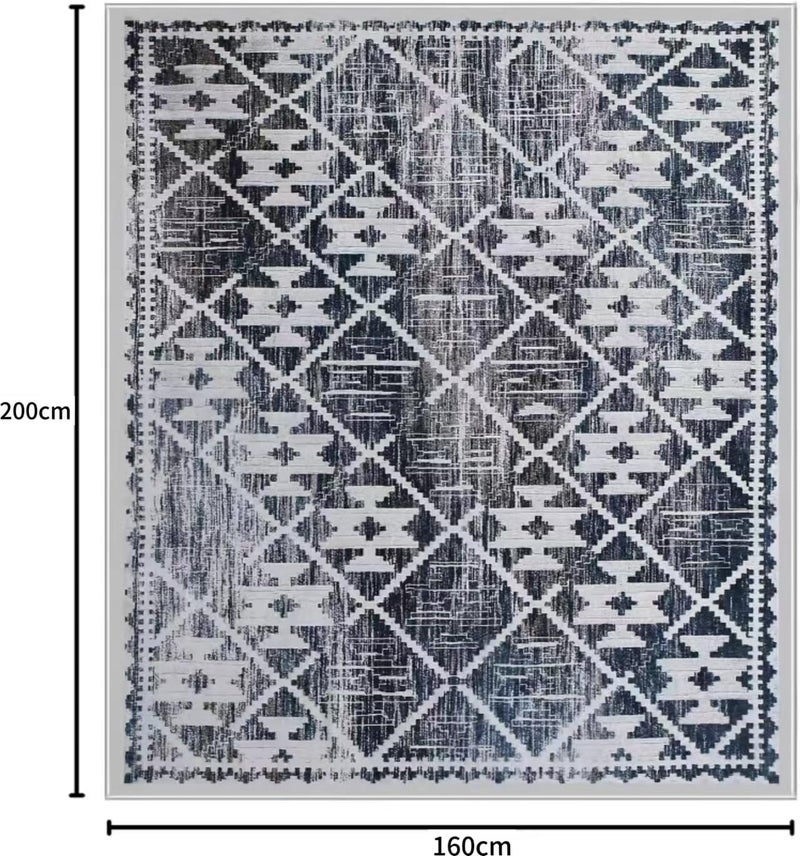 Leesentec Washable Boho Carpet for Living Room - Soft Area Rug, Non-Slip, Vintage Design (Navy Blue/Ivory, 160 x 200 cm) - Image 2