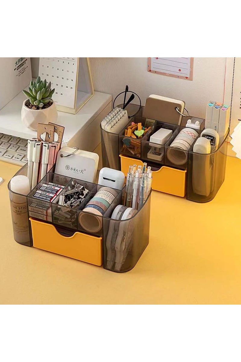 اليسا مجموعة من 2 أدراج تخزين سطح المكتب ومنظمات المكياج وصناديق تخزين مستحضرات التجميل مع أدراج وحامل أقلام ومنظمات مكتبية وأغراض بلاستيكية متنوعة لتخزين لوازم المكتب وخزانة الحمام (أسود) - Image 1