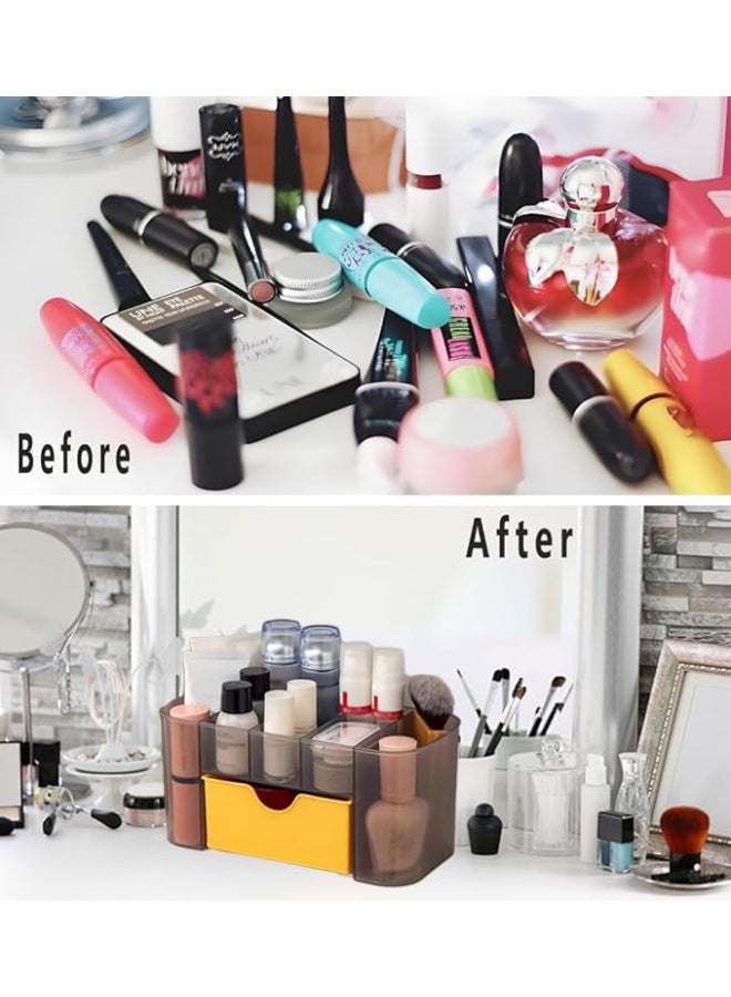 اليسا مجموعة من 2 أدراج تخزين سطح المكتب ومنظمات المكياج وصناديق تخزين مستحضرات التجميل مع أدراج وحامل أقلام ومنظمات مكتبية وأغراض بلاستيكية متنوعة لتخزين لوازم المكتب وخزانة الحمام (أسود) - Image 3