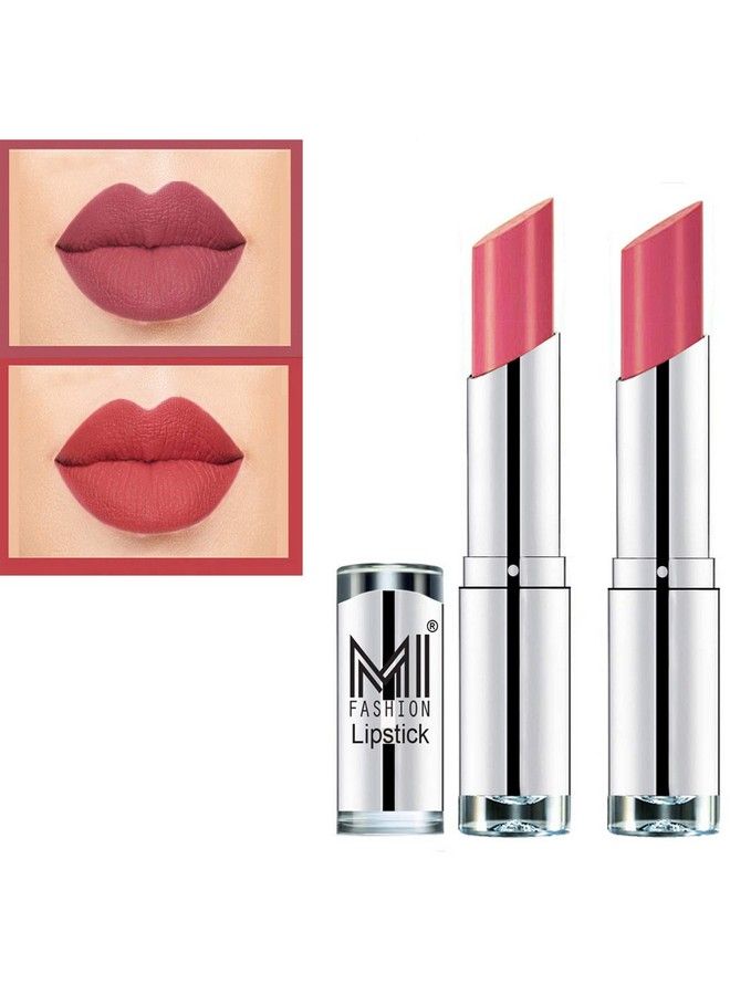 MI FASHION Cr?Me Matte Lipsticks Set For Professionals Combo Of 2 ( Metallic Nude Pink Wink ) - Image 2