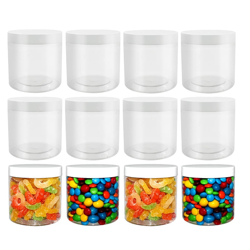 suituts 12 Pack 22 oz Plastic Jars with Lids Empty WideMouth Jars with Lids Airtight Food containersLarge Plastic Jars for Food Storage Kitchen Spice Cosmetics Clear