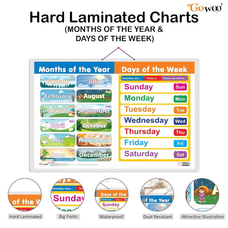 GoWoo Set of 2 Solar System and MONTHS OF THE YEAR AND DAYS OF THE WEEK Early Learning Educational Charts for Kids | 20"X30" inch |Non-Tearable and Waterproof | Double Sided Laminated | Perfect for Homeschooling, Kindergarten and Nursery Students - Image 2