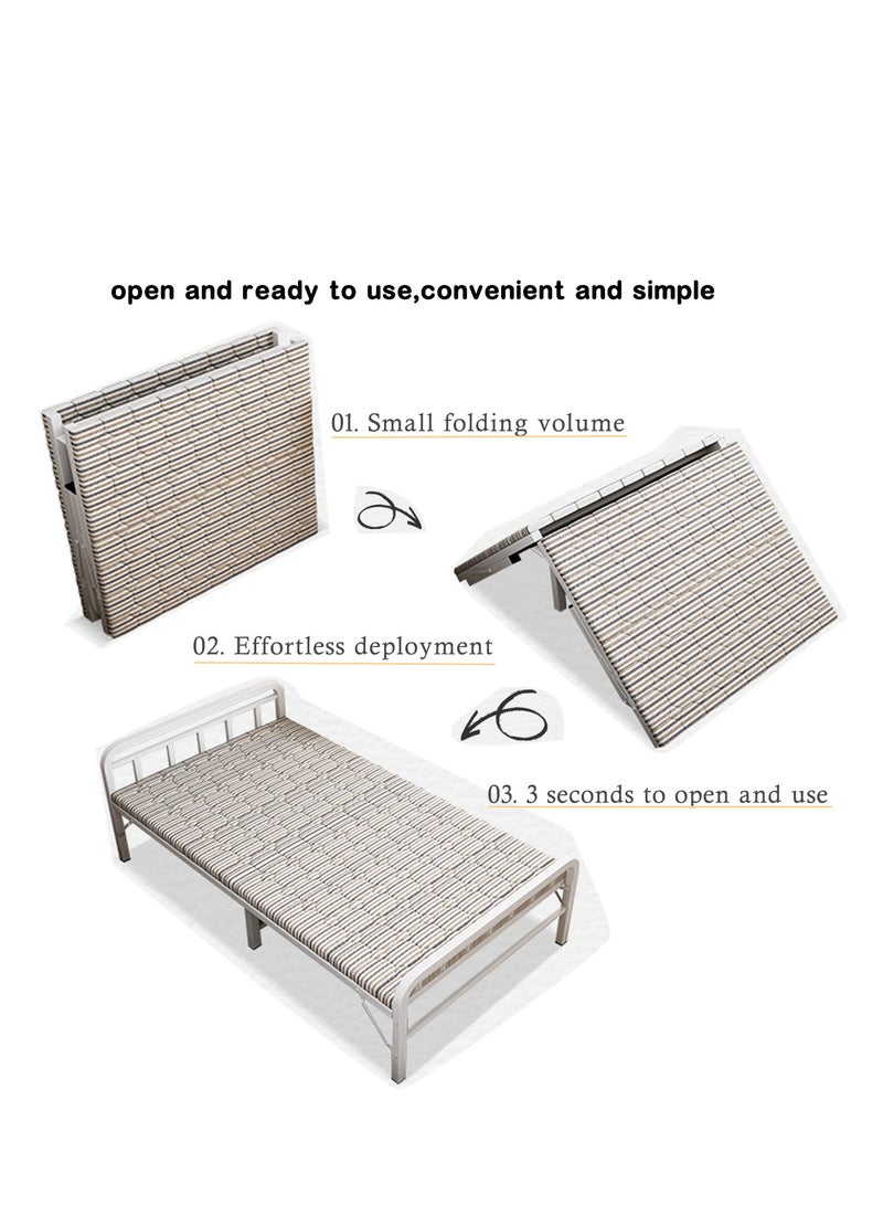 ZUIHAO Folding Bed with Mattress Portable Foldable Bed for Spare Bedroom Office Outdoor No Assembly Required Bed 188 * 90 * 45cm White Metal - Image 3