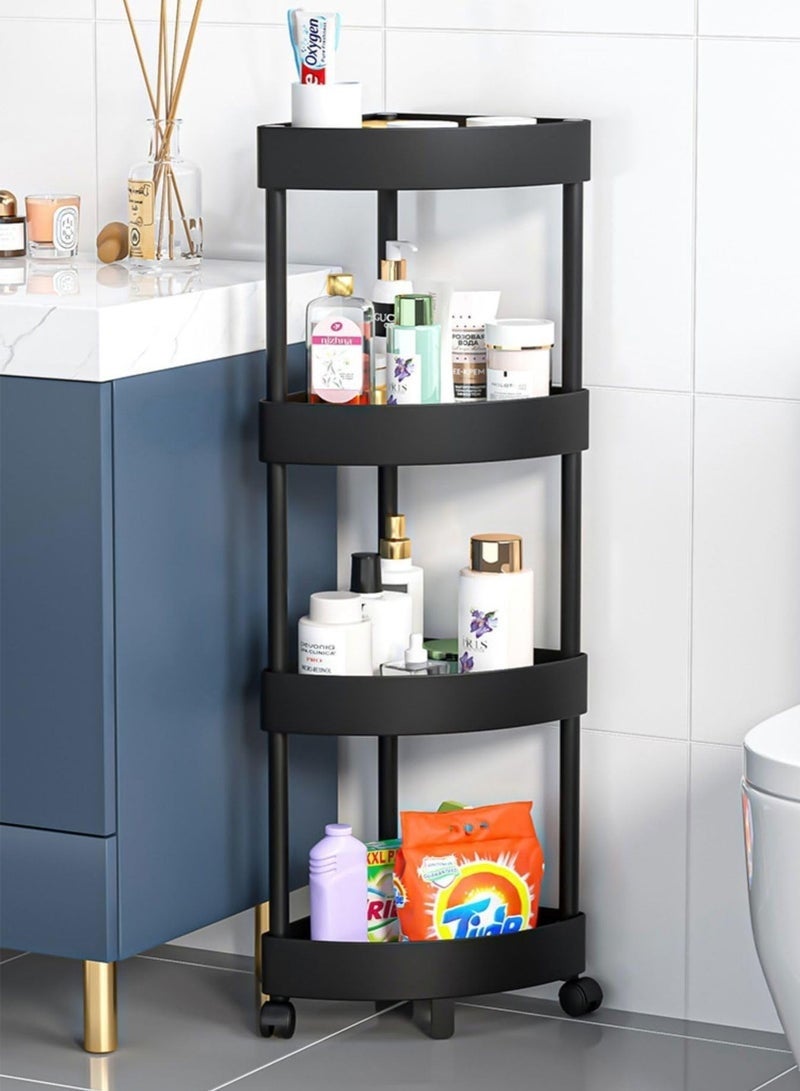 رف بلاستيكي رفوف الحمام الركنية ، أرفف دش العلبة الزاوية ، أرفف دش الحمام وحدة عربة مع عجلة ، عربة تخزين مفتوحة مقاومة للصدأ للحمام ، المطبخ (أسود ، 4 طبقات) - Image 1