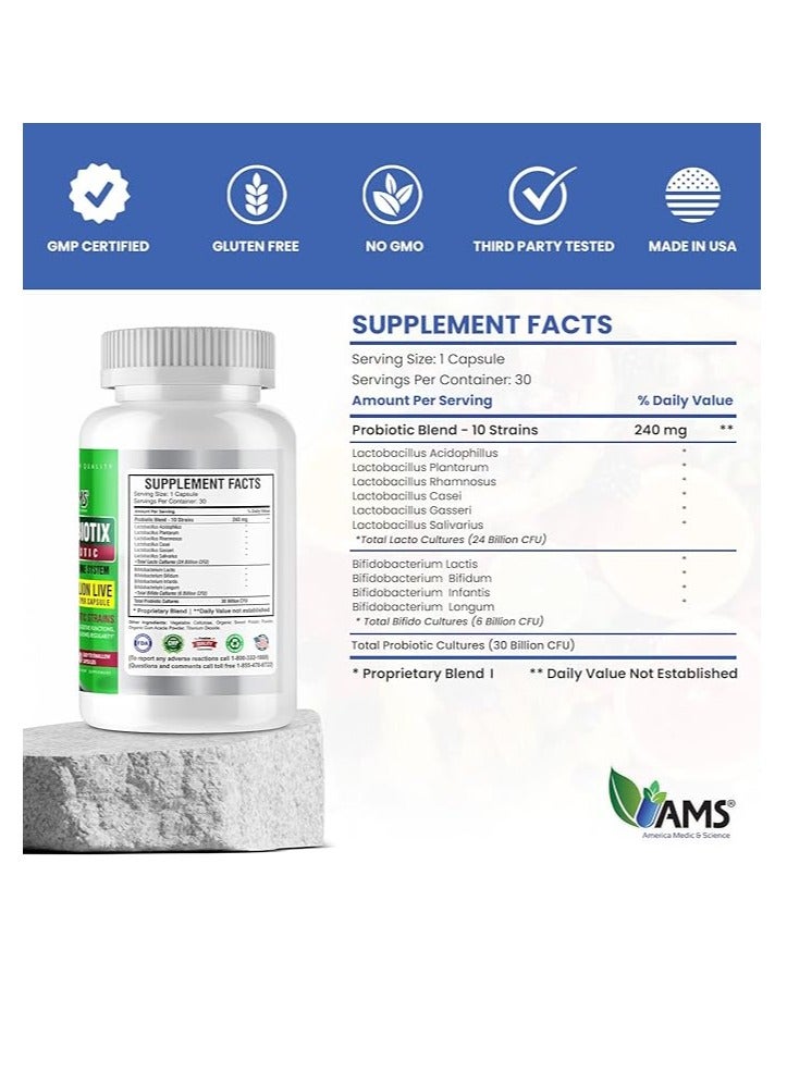 AMS كبسولات فلورابيوتيكس بروبيوتيك 30 مليار ثقافة حية عبوة من 30 كبسولة - Image 5