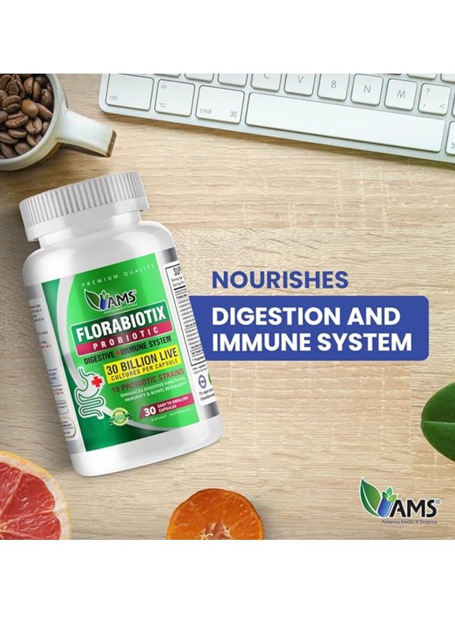 AMS كبسولات فلورابيوتيكس بروبيوتيك 30 مليار ثقافة حية عبوة من 30 كبسولة - Image 3