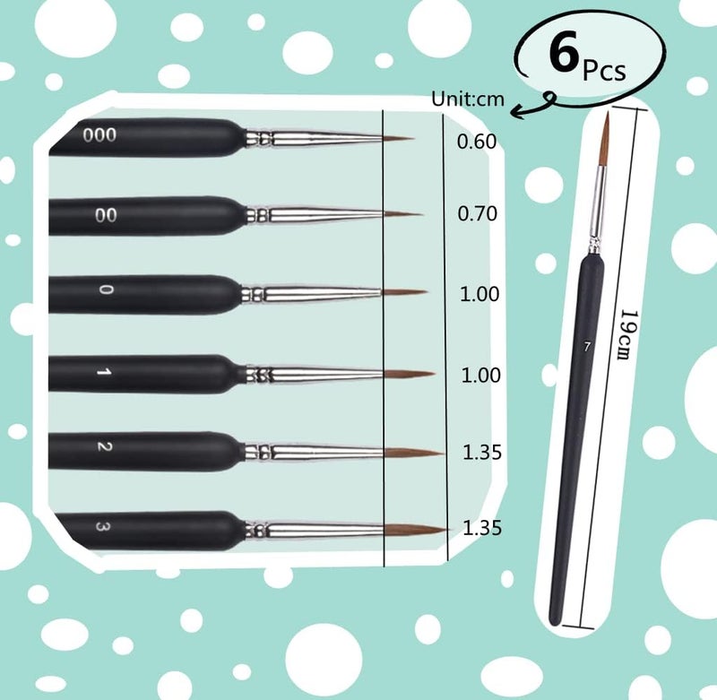 Prescent Detail and Liner 6 pc Paint Brush Set for Miniature Painting & Detailing Art for Kids, Artists, Beginners - Image 1