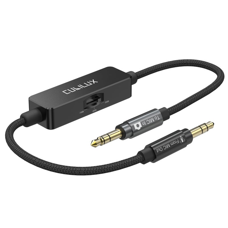 Cubilux 3.5mm TRS Line to Microphone Attenuator Cable, 3-Level (-10dB/-20dB/-30dB) Attenuation MIC Cord for DSLR Camera, Camcorder, 1 Feet - Image 1