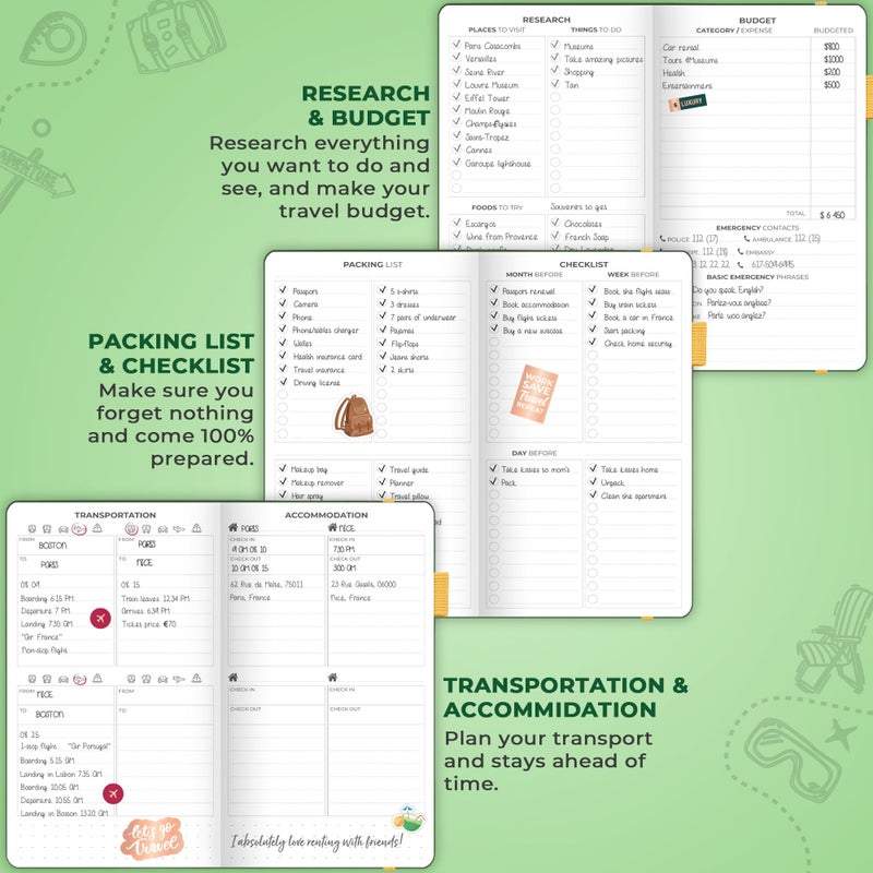 Clever Fox Travel Journal Pocket â€“ Vacation & Road Trip Itinerary Planner Organizer & Traveling Memory Diary â€“ Small Traveler Notebook (Forest Green) - Image 4