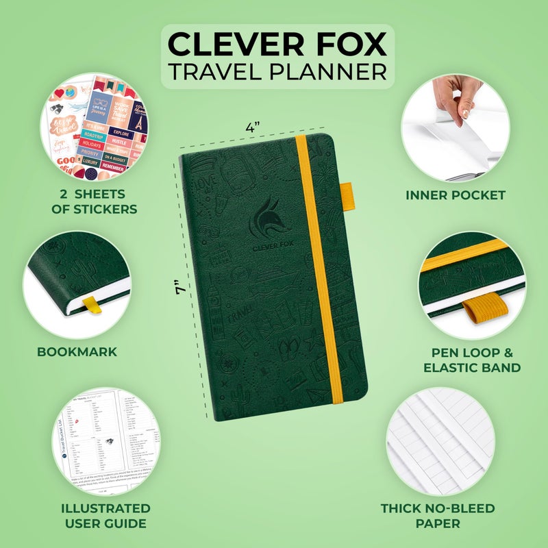 Clever Fox Travel Journal Pocket â€“ Vacation & Road Trip Itinerary Planner Organizer & Traveling Memory Diary â€“ Small Traveler Notebook (Forest Green) - Image 2