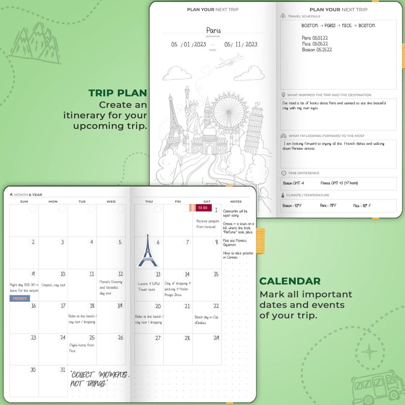 Clever Fox Travel Journal Pocket â€“ Vacation & Road Trip Itinerary Planner Organizer & Traveling Memory Diary â€“ Small Traveler Notebook (Forest Green) - Image 3
