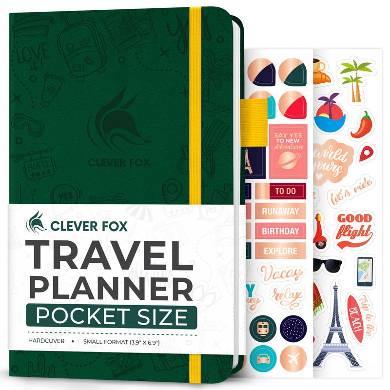 Clever Fox Travel Journal Pocket â€“ Vacation & Road Trip Itinerary Planner Organizer & Traveling Memory Diary â€“ Small Traveler Notebook (Forest Green) - Image 1
