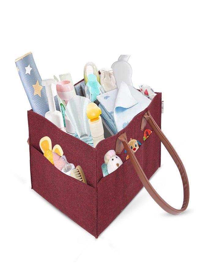 FREDDO Baby Diaper Caddy Organizer for Car Travelling and Nursery Storage Bin Felt Regular Size -MAROON Color, Pack of 1 Piece - Image 1