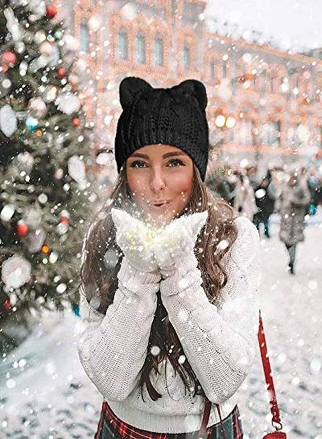 V28 Women Men Girls Boys Teens Cute Cat Ear Knit Cable Xmas Hat Cap Beanie Kittenear Black Medium - Image 4