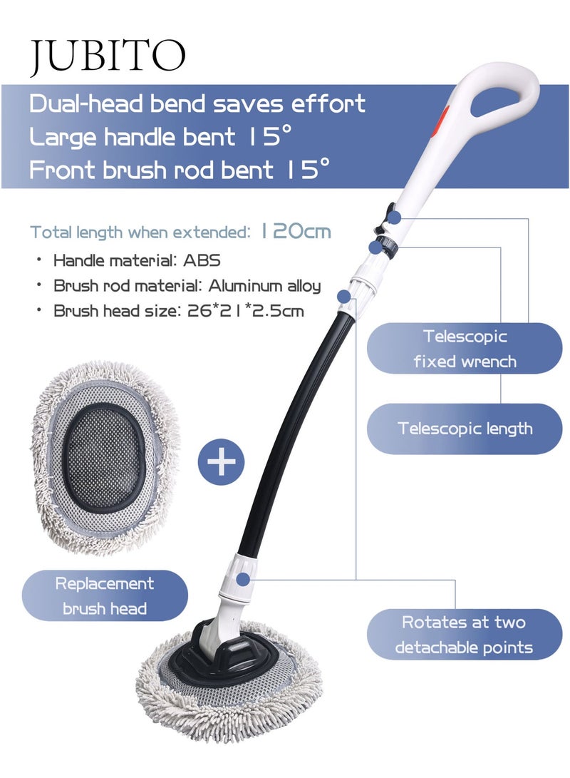JUBITO cleaning mop, car cleaning brush mop set, three-section telescopic detachable large handle labor-saving mop, high-density short bristle brush head will not damage car paint - Image 3