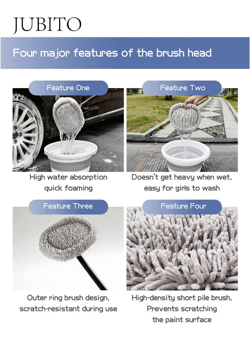 JUBITO cleaning mop, car cleaning brush mop set, three-section telescopic detachable large handle labor-saving mop, high-density short bristle brush head will not damage car paint - Image 5