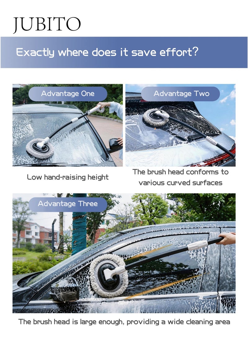 JUBITO cleaning mop, car cleaning brush mop set, three-section telescopic detachable large handle labor-saving mop, high-density short bristle brush head will not damage car paint - Image 4