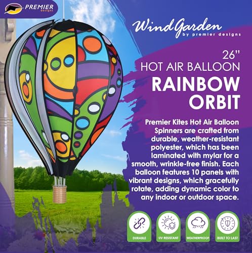 Premier Kites Hot Air Balloon Hanging Garden Spinner 26 Vibrant Rainbow Orbit Design WeatherResistant Outdoor Decor Durable Lightweight for Patios Yards and Gardens EyeCatching Wind Spinner - Image 5