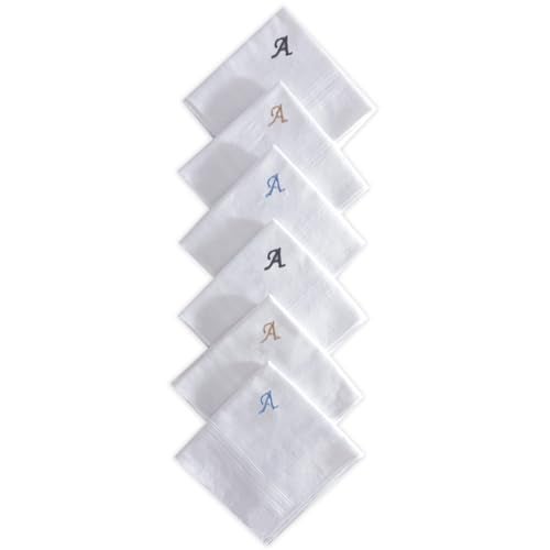 Bonjour Men’s Premium White Cotton Handkerchiefs with Alphabet Initial A to Z | Soft, Absorbent & Durable | Pack of 6 - Image 1