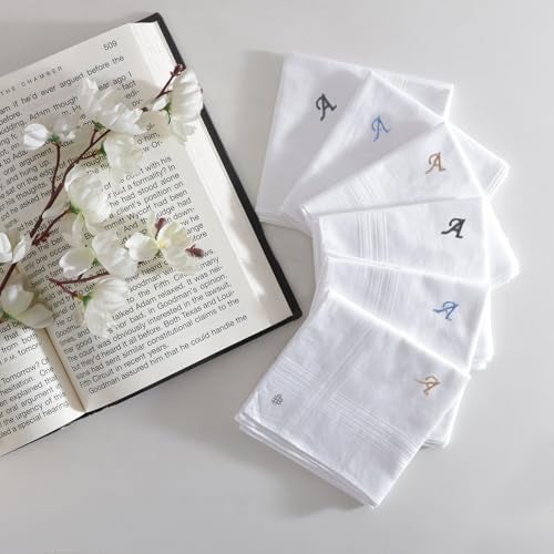 Bonjour Men’s Premium White Cotton Handkerchiefs with Alphabet Initial A to Z | Soft, Absorbent & Durable | Pack of 6 - Image 3