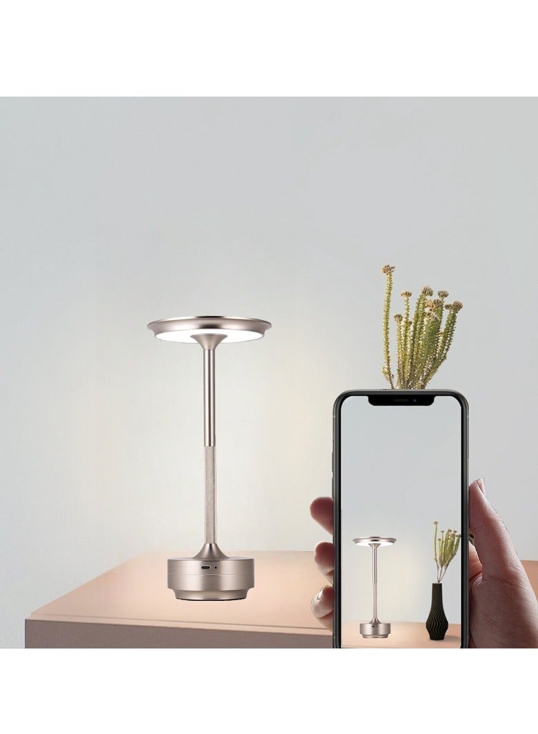 مصباح طاولة لاسلكي، مصباح بجانب السرير قابل لإعادة الشحن، مصباح مكتبي قابل للتعتيم بدون خطوات، للمنزل وغرفة النوم والفندق والمطعم والبار في الهواء الطلق (فضي) - Image 1