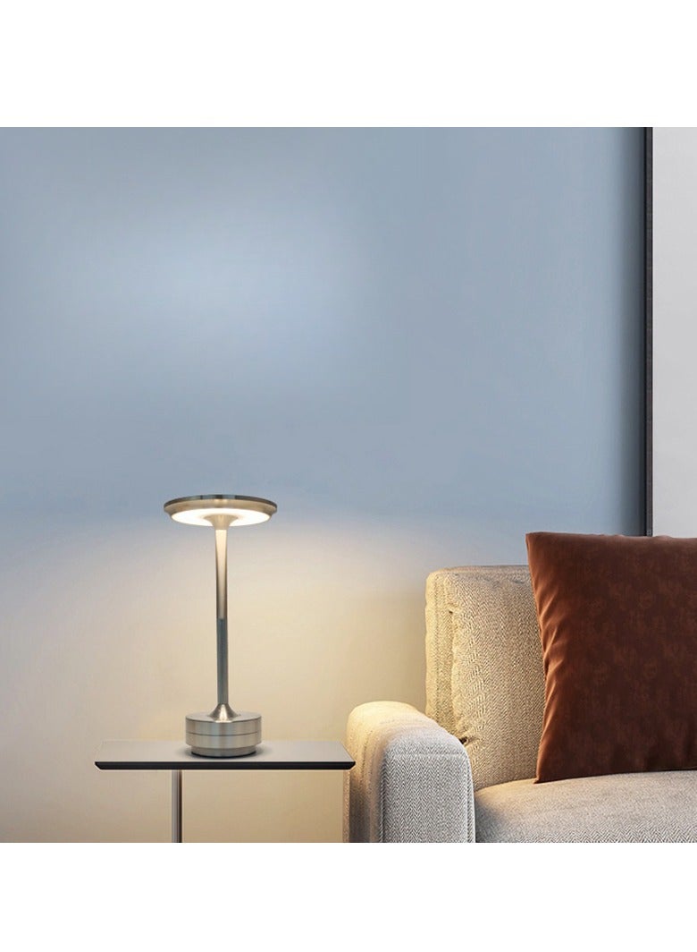 مصباح طاولة لاسلكي، مصباح بجانب السرير قابل لإعادة الشحن، مصباح مكتبي قابل للتعتيم بدون خطوات، للمنزل وغرفة النوم والفندق والمطعم والبار في الهواء الطلق (فضي) - Image 4