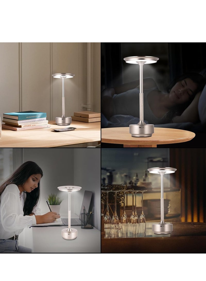 مصباح طاولة لاسلكي، مصباح بجانب السرير قابل لإعادة الشحن، مصباح مكتبي قابل للتعتيم بدون خطوات، للمنزل وغرفة النوم والفندق والمطعم والبار في الهواء الطلق (فضي) - Image 5