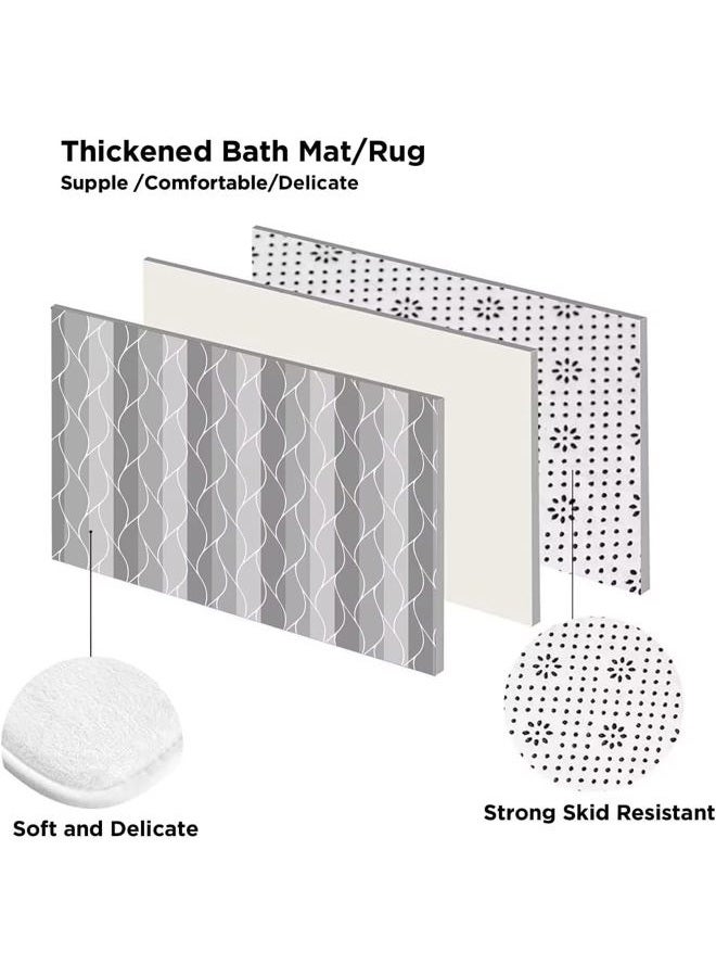 DDQQ 4Pcs Grey Shower Curtain Set with Rugs Stripe Bathroom Sets Geometric Wave Lines Shower Curtain with 12 Hooks Bathroom Decor with Rugs Bath Accessories with Mats Toilet Lid Cover - Image 2