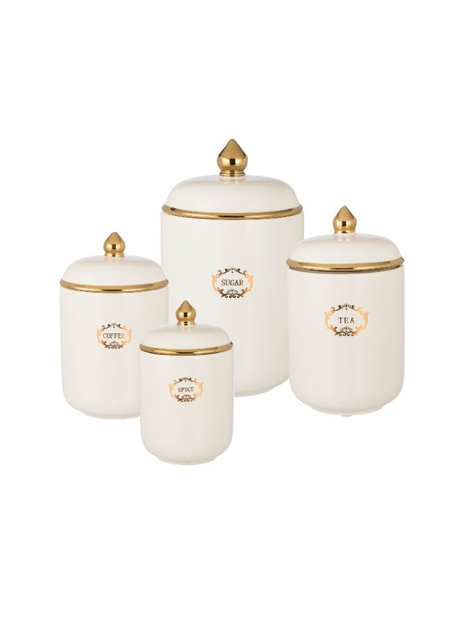 Dania White porcelain sugar, tea, coffee and spice storage set with gold decor - Image 1