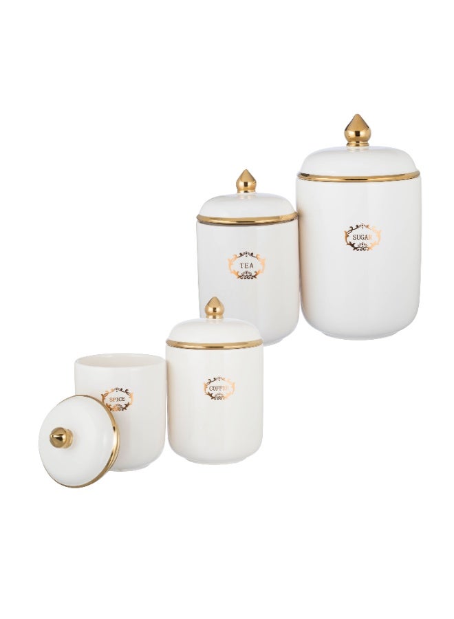 Dania White porcelain sugar, tea, coffee and spice storage set with gold decor - Image 2