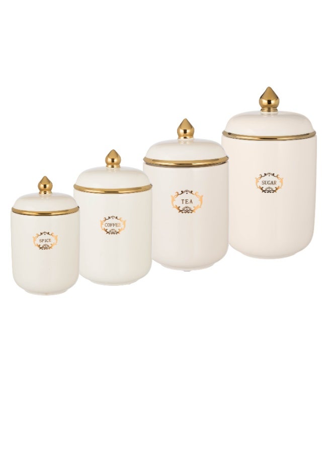 Dania White porcelain sugar, tea, coffee and spice storage set with gold decor - Image 3