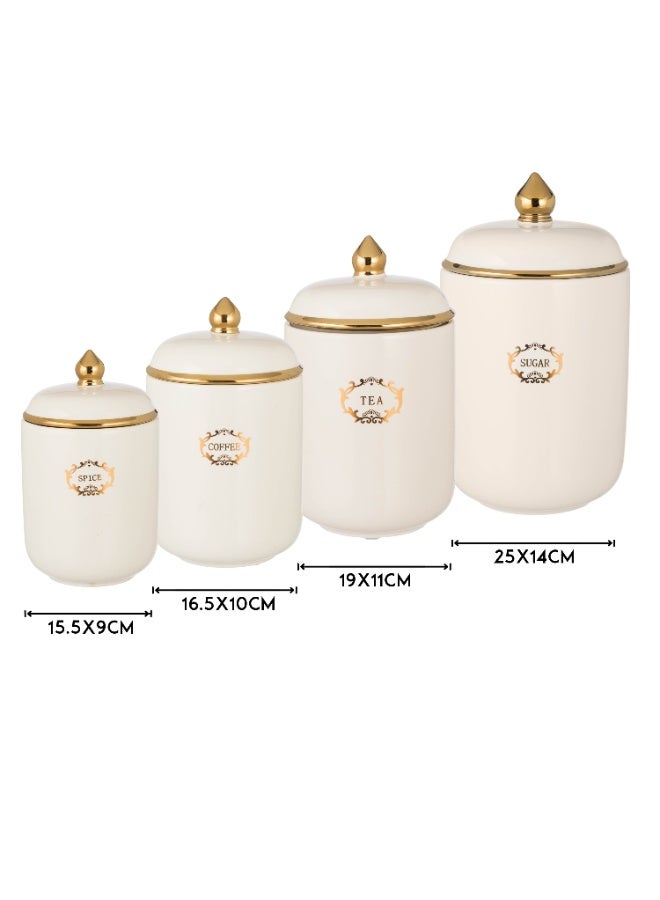 Dania White porcelain sugar, tea, coffee and spice storage set with gold decor - Image 4
