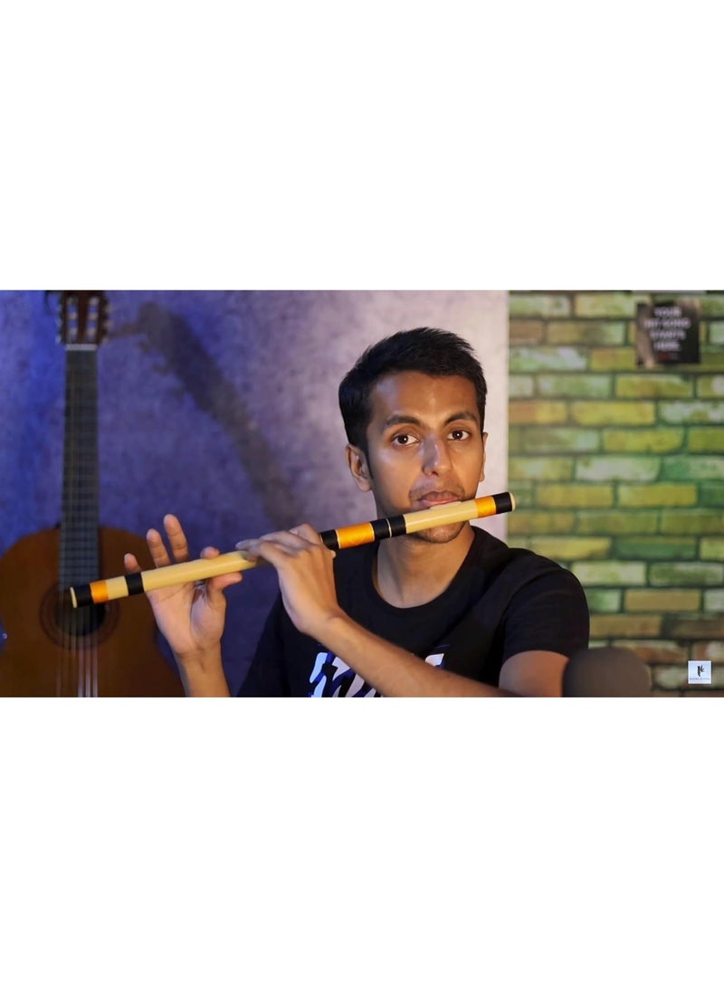 Generic Radhe Flutes | C Natural Right Handed Middle Bansuri | Dark Green & Orange | Tuned With Tanpura A=440Hz | PVC Flute + Velvet Cover + Hindi & English Flute Lessons  - Image 4
